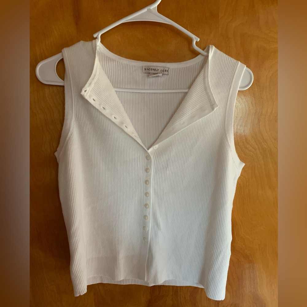 sincerely jules white button up ribbed sweater sleeveless top in white NWOT